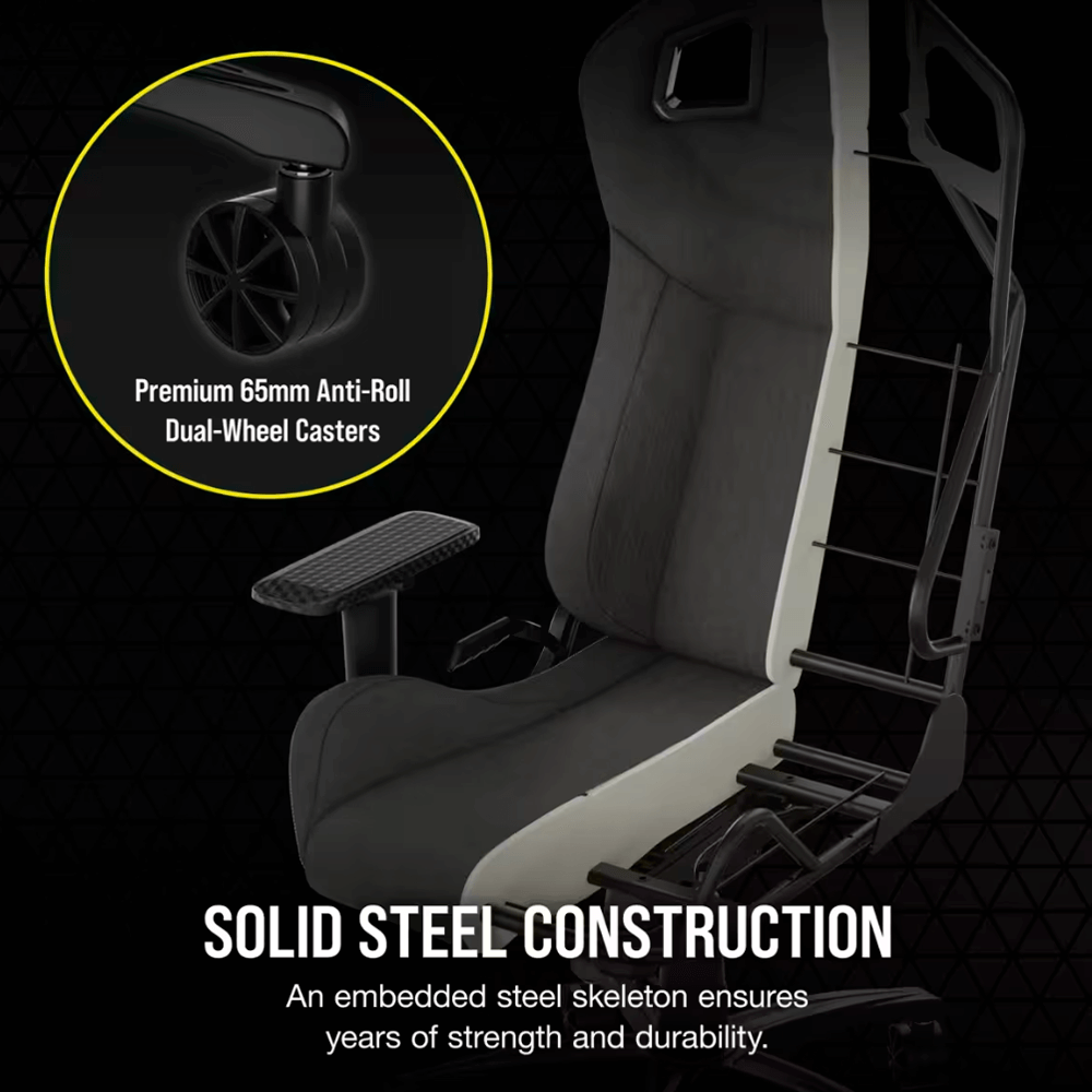 Corsair Silla Gamer T3 RUSH, hasta 120Kg, Gris/Blanco