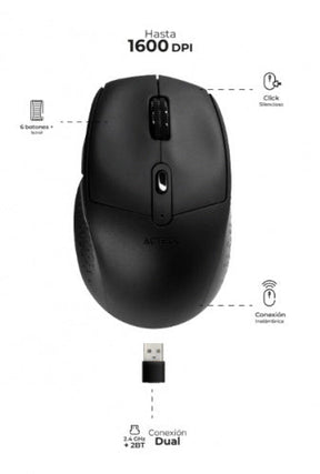 Mouse Ergonómico Acteck Óptico Optimize Ergo MI680, Inalámbrico, USB-A, 1600DPI, Negro