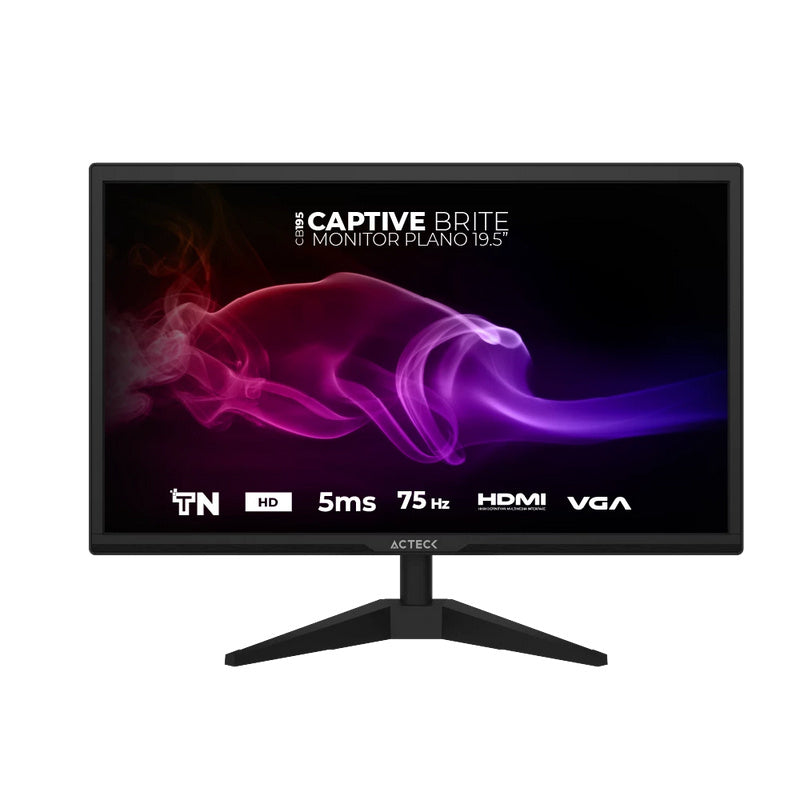 Monitor Acteck Captive Brite Cb195 / 19.5 Pul / Plano / Led / Hd 1600 X 900 / 60 Hz / 5 Ms / Vga - Hdmi - Dc / 5 Botones / Inclinacion Ajustable / Vesa 75 / Negro / Ac-939409