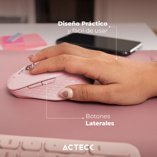 Mouse Acteck Optimize Edge Mi460 / Inalambrico / Receptor Usb / Laser / Click Silencioso / 1500 Dpi / Rosa / Ac-934107