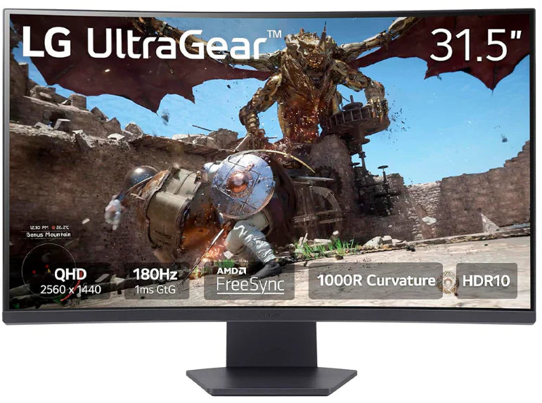 Monitor Lg Ultragear 32Gs60Qc Gamer Curvo Qhd 31.5,Panel Va, 2560X1440, 180Hz, Tr 1Ms, Curvatura 1000R, Hdr10, Amd Freesync, Aspecto 16:09, Contraste 3000:1, Displayport, Hdmi, Montaje 100X100